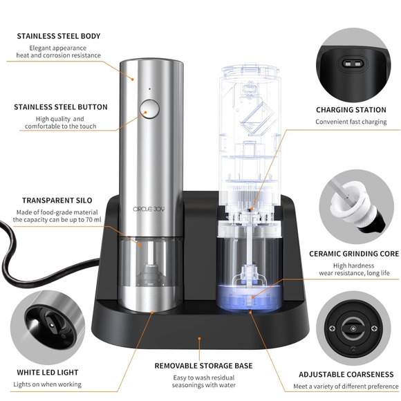 Rechargeable Electric Salt and Pepper Grinder Set with Storage Base New Open Box - Picture 5 of 7